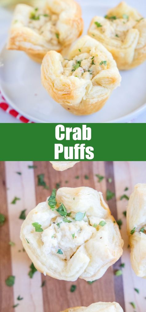 Crab Puffs Recipe Appetizers, Crab Puffs, Garlic Pesto, Best Party Appetizers, Elegant Appetizers, Appetizers For A Crowd, Quick And Easy Appetizers, Easy Appetizers, Finger Foods Easy