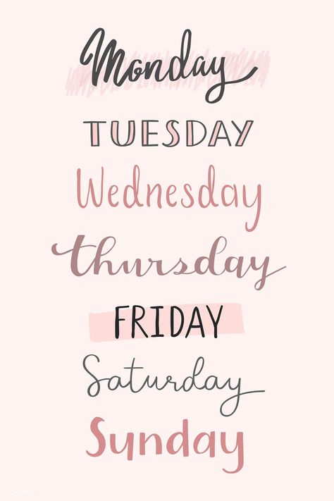 Weekdays typography collection vector | premium image by rawpixel.com / Minty #vector #vectoart #digitalpainting #digitalartist #garphicdesign #sketch #digitaldrawing #doodle #illustrator #digitalillustration #modernart #tyopgraphy Days Of The Week Aesthetic Sticker, Days Of The Week Printables Aesthetic, Alfabet Font, Penanda Buku, Sticker Png, Bullet Journal Writing, Bullet Journal Stickers, Days Of The Week, Digital Planning