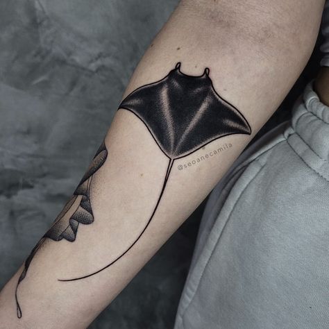 Criações exclusivas ❤️💉💉 Reef Tattoo, Manta Ray Tattoo, Sea Life Tattoos, Aa Tattoos, Beachy Tattoos, Marine Tattoo, Stingray Tattoo, Ray Tattoo, Up Tattoo