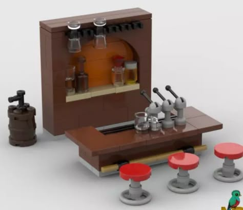 Lego Bar, Lego Furniture Ideas, Lego Kitchen, Lego Airport, Easy Lego Creations, Lego House Ideas, Lego Building Ideas, Lego Furniture, Lego Designs