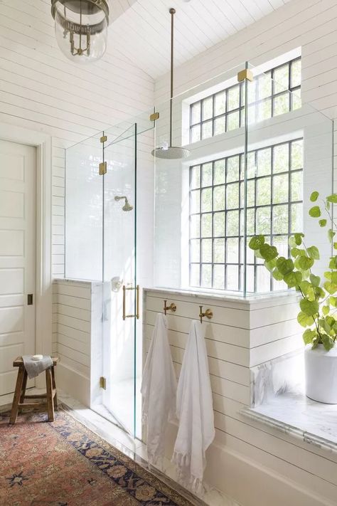 24 Half-Wall Showers to Add Privacy to Your Bathroom Half Wall Ideas, Shower Privacy, Half Wall Shower, Marie Flanigan Interiors, Marie Flanigan, Open Bathroom, Knee Wall, Cozy Bathroom, Pony Wall