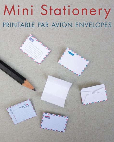 Printable: Miniature Par Avion Envelopes – Bee's Knees Industries Airmail Envelopes Printable, Mini Envelopes Diy, Notes To Friends, Tiny Notes, Mini Envelopes Template, Envelope Template Printable, Airmail Envelopes, Barbie Printables, Awesome Elf On The Shelf Ideas