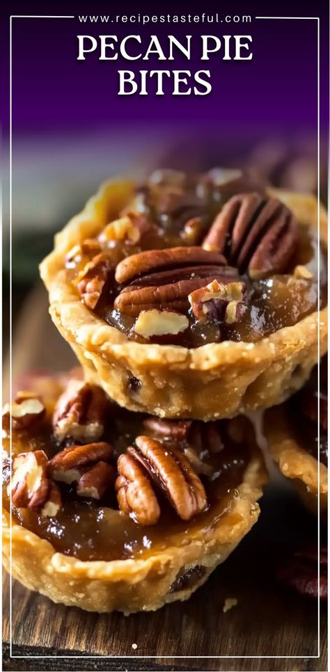 Mini versions of your favorite pecan pie, these bite-sized treats are perfect for parties or whenever you want a little taste of the South! Miniature Pecan Pies, Mini Hand Pie Recipes, Tiny Pecan Tarts, Pecan Mini Pies, Pecan Pie Tarts Mini, Dessert Appetizers Bite Size, Mini Pecan Pies In A Muffin Tin, Pecan Pie Bites Easy, Mini Pies Easy