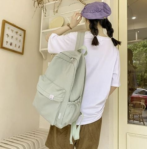 Material: Waterproff canvas material. Lightweight and durable to use. It is also easy to clean. Aesthetic Pastel Color: We choose cute pastel color, like pastel pink, sage green. Our backpack is eyecatching and unique. Dimension:The size of our backpack is 43*29*13cm/16.53"*11.42"*5.12" (H*L*W). Friendly to your 14/15'' laptop. Sage Green Backpack, Backpack Aesthetic, Green Backpack, Aesthetic Bag, School Bag College, Aesthetic Backpack, Kawaii Backpack, Backpack For School, Green Backpacks