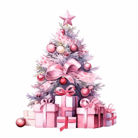 Pink Christmas Tree Clipart, Pink Christmas Painting, Christmas Tree Scene, Tree With Presents, Mary Kay Christmas, Pink Christmas Wreath, Christmas Tree Kit, Tree Scene, Christmas Tree With Presents