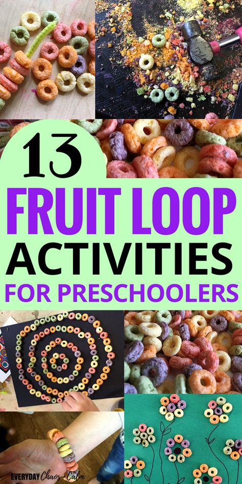 Activities for Preschoolers: Make learning fun with these 13 learning activities featuring Fruit Loops Cereal! Fruit Loop Activities, Learning Activities For Toddlers, Fruit Loops Cereal, Pre Writing Activities, Kindergarten Readiness, Food Activities, Activities For Preschoolers, Make Learning Fun, Fruit Loops