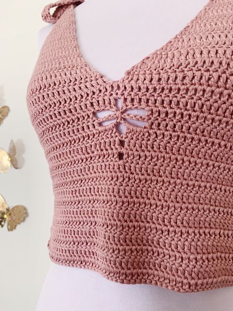 Crochet Dragonfly Tank Top, Fall Crochet Tops, Dragonfly Crochet Top, Crochet Tanktops, Crochet Dragonfly, Crochet Crop Top Pattern, Crochet Baby Cardigan, Loom Knit, Cardigan Design