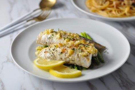 Lemon Sauce For Fish, Grilled Barramundi, Italian Fish Stew, Barramundi Fish, Breaded Fish Recipe, Barramundi Recipes, Lemon Garlic Butter Sauce, Baked Fish Fillet, Resep Pasta