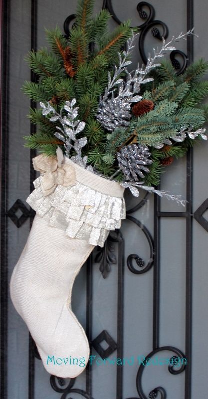 Christmas Door Stockings #blogherholidays Christmas Door Decoration Ideas, Diy Christmas Door Decorations, Door Decoration Ideas, Diy Christmas Door, Christmas Door Decoration, Front Door Christmas Decorations, December Christmas, Christmas Door Wreaths, Christmas Front Doors