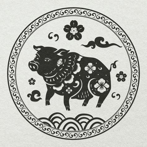 White Frame Png, Pig Logo, Pig Tattoo, Chinese Horoscope, Black Pig, Sticker Logo, Free Illustration Images, Black And White Frames, Pet Signs