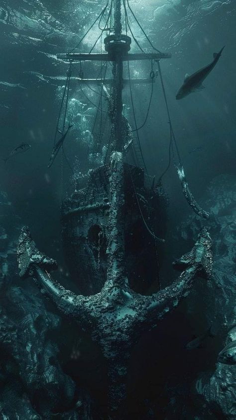 Sunken Ship Aesthetic, Ocean Fantasy Aesthetic, Sailor Aesthetic Sea, Shipwreck Aesthetic, Fathomless Warlock, Merfolk Aesthetic, Owen Tattoo, Steampunk Ocean, Marine Aesthetic