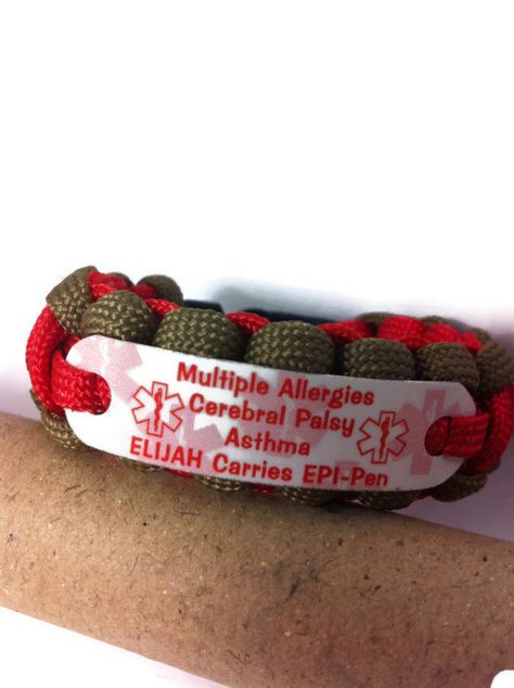 Emt Gear, Medical Bracelets, Allergy Bracelet, Paracord Crafts, Paracord Bracelet Patterns, Cold Or Allergies, Medical Alert Bracelet, Peanut Allergy, Medical Id Bracelets