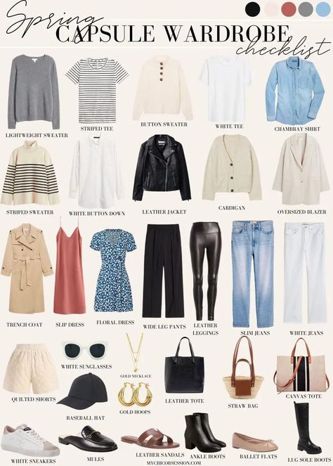 Wardrobe Checklist, Minimalist Wardrobe Capsule, Capsule Wardrobe Checklist, Capsule Wardrobe Women, Spring Summer Capsule Wardrobe, Fashion Capsule Wardrobe, Spring Capsule, Europe Outfits, Outfit Primavera