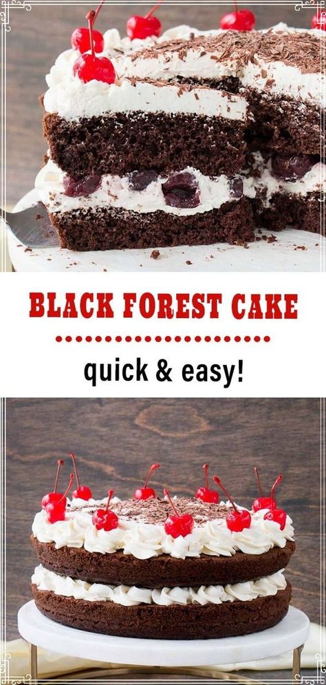 Cherry Forest Cake, Diy Black Forest Cake, Black Forest Cake With Box Cake, Black Forest Cake From Box Cake, Easy Black Forest Cake Recipe Simple, Chocolate Maraschino Cherry Cake, Chocolate Cake With Cherry Filling, Blackforest Cake Recipes Easy, Black Forest Desserts