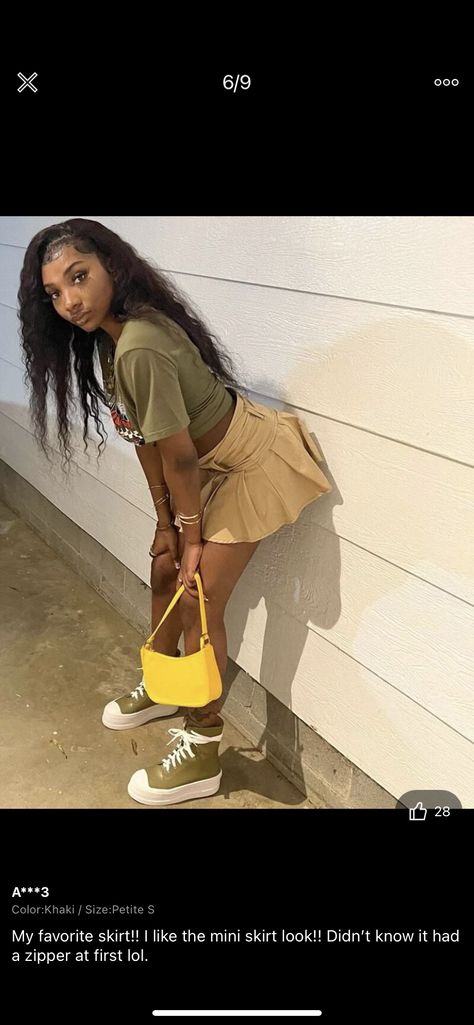 Tan Mini Skirt Outfit Black Women, Brown Pleated Skirt Outfit Summer, Khaki Skirt Outfit Summer, Outfits With Khaki Skirt, Tan Skirt Outfit Black Women, Khaki Mini Skirt Outfit, Khaki Skirt Outfits Black Women, Khaki Pleated Skirt Outfit, Beige Pleated Skirt Outfit