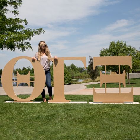 How to Make Large Standing Greek Letters | Woodland Manufacturing Cheer Decor, Wooden Greek Letters, Large Wood Letters, Pta Ideas, Large Wooden Letters, Rush Week, Sorority House, Free Standing Letters, Sorority Letters