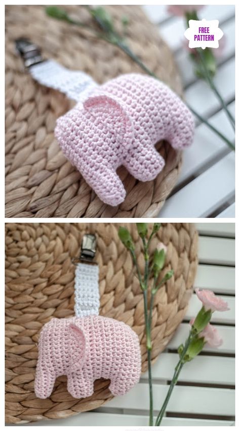 Crochet Little Elephant Amigurumi Free Patterns -Video Crochet Elephant Pattern, Baby Bibs Patterns, Crochet Keychain Pattern, Crochet Elephant, Haken Baby, Elephant Pattern, Plush Pattern, Crochet Baby Booties, Crochet Keychain