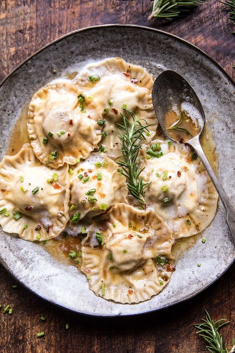 Seared Scallop Ravioli with Lemon Rosemary Butter Sauce | halfbakedharvest.com @hbharvest Scallop Ravioli, Rosemary Butter, Half Baked Harvest Recipes, Homemade Ravioli, Seared Scallops, Lemon Rosemary, Making Pasta, Bbc Food, Scallops Seared