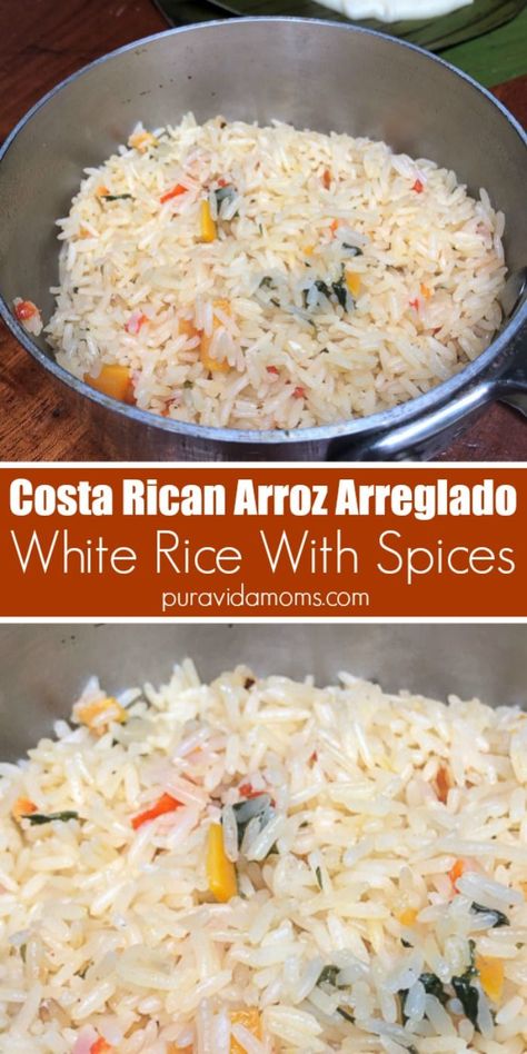 Costa Rican Rice recipe. The perfect side dish to go with any Costa Rican food. Arroz arreglado is a twist on traditional Costa Rican white rice. Costa Rican Rice, Costa Rican Food, White Rice Recipes, Rice Recipes For Dinner, Rice Side Dishes, Costa Rica Travel, Costa Rican, Perfect Side Dish, Rice Recipe