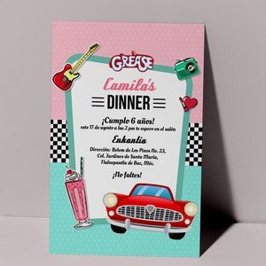 Grease Party Invitations, Grease Themed Parties, Grease Theme, 50s Beach, Greece Party, Grease Party, 50s Theme, 50s Theme Parties, Movie Invitation