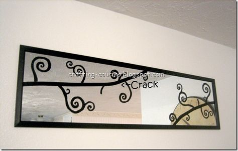 How to turn a cracked mirror into an art piece with electrical tape, paint and a stencil. Broken Mirror Projects, Broken Mirror Diy, Mirror With Flowers, Broken Mirror, Creative Arts And Crafts, Diy Repair, Diy Mirror, Stencil Painting, Painting Projects