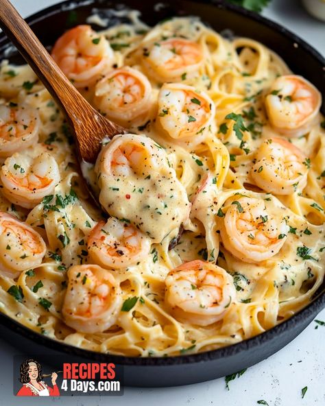 Shrimp Fettuccine Alfredo Instapot Shrimp Alfredo Recipes, Shrimp Fettuccine Alfredo Recipe, Chicken And Shrimp Alfredo Recipe, Seafood Fettuccine Alfredo, Homemade Shrimp Alfredo, Alfredo Shrimp Pasta, Shrimp Alfredo Bake, Alfredo With Cream Cheese, Shrimp Linguini Alfredo