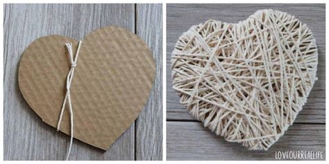 Cardboard Heart, String Heart, Yarn Heart, Twine Diy, Twine Crafts, Heart Craft, Diy Valentine's Day Decorations, Wicker Hearts, String Crafts