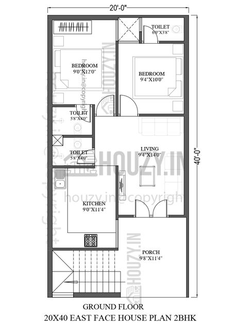 20 40 House Plans South Facing With Vastu 461 20×40 House Plan, 20 X 40 House Plans, 40 X 40 House Plans, 20 40 House Plans, House Plans Drawing, House Plans East Facing, Bluebird House Plans, 1000 Sq Ft House, South Facing House