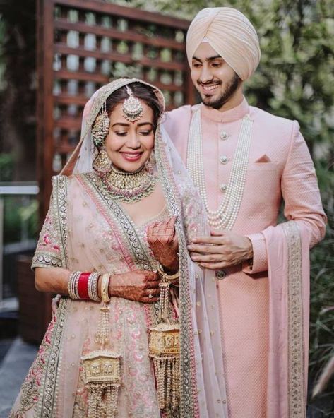 Neha Kakkar Wedding, Sabyasachi Wedding Lehenga, Neha Kakkar Dresses, Rohanpreet Singh, Bride Groom Poses, Marriage Photos, Indian Wedding Couple, Neha Kakkar, Bollywood Wedding