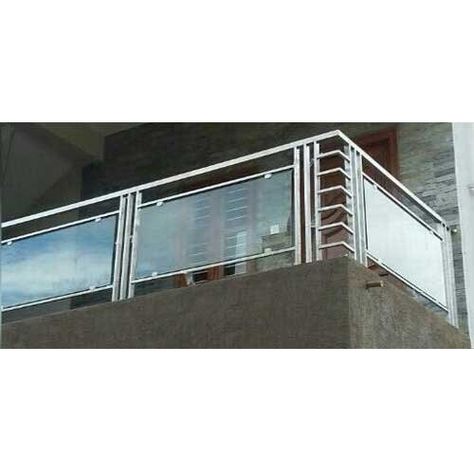 Plain & Printed Silver SS And Glass Balcony Railing, For Home Railing Design Balcony Steel, Glass Design For Railing, Reling Design Glass Balcony, Glass And Steel Railing, Balcony Glass Grill Design, Relling For Home, Steel And Glass Railing Design, Ss Railing Design Balcony, Reling Glass Design