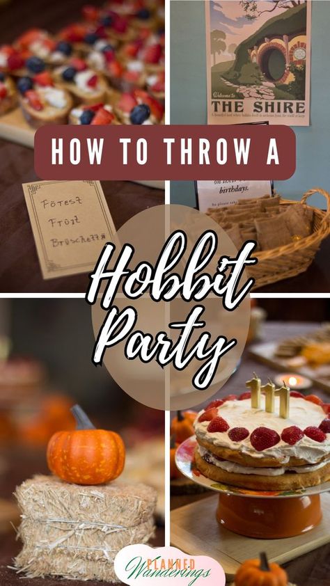 How to throw a hobbit party | hobbit party games | hobbit party ideas | hobbit party food | hobbit party favors | hobbit party decor | hobbit party outfits | hobbit party costume | hobbit party ideas decor | hobbit party aesthetic | lord of the rings party | middle earth menu | lord of the rings birthday party | hobbit birthday | hobbit birthday cake | hobbit party ideas | Bilbo Baggins birthday party | #lordoftherings #hobbit #hobbitparty Shire Themed Birthday, The Hobbit Party Decorations, Bilbo’s Birthday Party, Hobbit Themed Snacks, The Hobbit Themed Party, Hobbit Day Ideas, Lord Of The Rings Food Party, Hobbit Day Food, Hobbit Themed Party Food Ideas