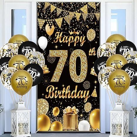 Amazon.com: 70th Birthday Party Decorations for Men Women Black Gold Happy 70th Birthday Door Cover Banner with 18pcs Black Gold Happy 70th Birthday Balloons for 70th Birthday Anniversary Party Decor Supplies : Home & Kitchen 70th Birthday Party Ideas For Dad, 70th Birthday Balloons, Birthday Party Decorations For Men, 70th Birthday Party Decorations, 70th Birthday Parties Decorations, Anniversary Party Decor, Happy 70th Birthday, Birthday Door, 70th Birthday Party