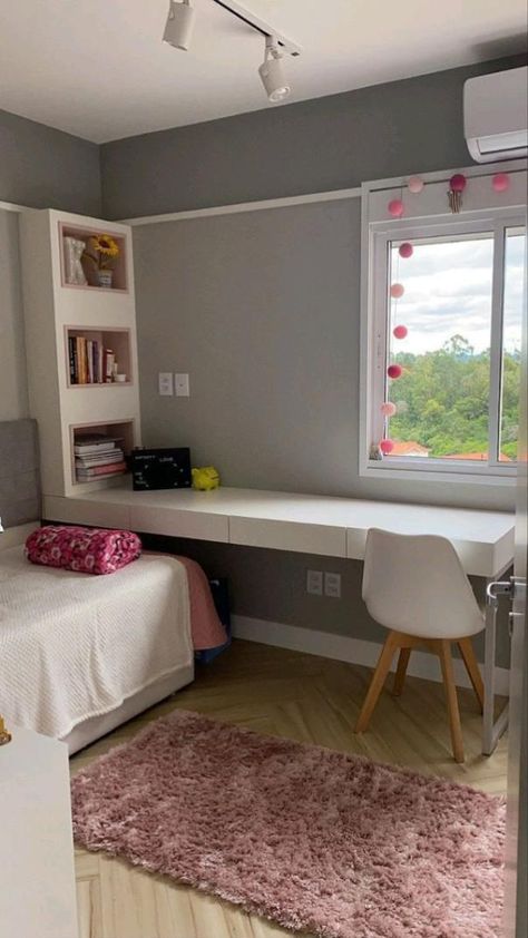 Desk In Front Of Bed, Small Room Makeover, Without Warning, Study Room Decor, Simple Room, Small Room Design, I'm Fine, Cozy Room Decor, Room Design Bedroom