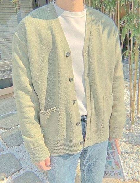 Pastel Sweater Outfit, Pastel Fits, Soft Boy Outfits, Character Male, Sweater Outfits Men, Boys Cardigans, Pastel Sweater, Outfit Cardigan, Soft Boy