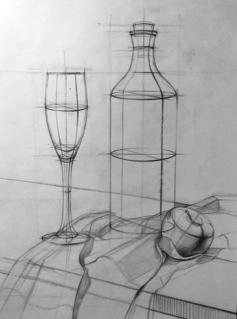 Still Life Drawing Tips, Still Life Drawing Sketch, Still Life Sketch Easy For Beginners, Drawing Reference Still Life, Basic Object Drawing, Bottle Sketch Pencil Drawings, Still Life Drawing Tutorial, Still Life Perspective, Sketches Objects