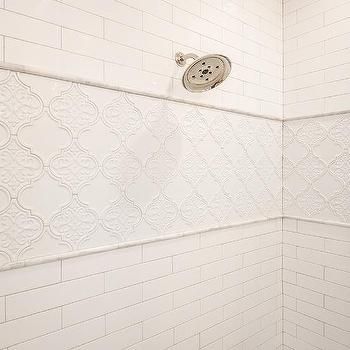 Arabesque Tile Bathroom Showers, Arabesque Tile Backsplash Bathroom, Arabesque Bathroom Tile, Arabesque Tile Shower, Arabesque Bathroom, White Arabesque Tile, Arabesque Tile Bathroom, French Range, Arabesque Tiles