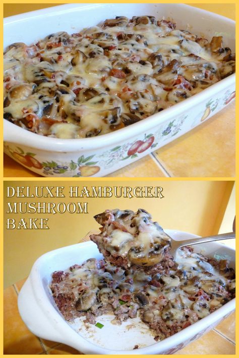 I asked people how we could improve on a fairly simple dish, however, highly popular dish, amazingly, and make it even better! This was the result. ~ Jen #hamburgercasserole #hamburgermushroomcasserole #hamburgerdinner #mushrooms #glutenfree #lowcarb #keto Hamburger Mushroom Bake, Hamburger Meat Dishes, Mushroom Bake, Keto Mushrooms, Beef Casseroles, Hamburger Dishes, Keto Casseroles, Beef Dinners, Keto Beef