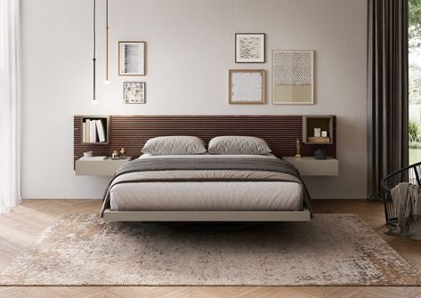 Letto sospeso con contenitore Minimal Bedroom Design, Letto King Size, Minimal Bedroom, Home Design Living Room, Wardrobe Design, Design Living, Bed Design, King Size, Bedroom Interior