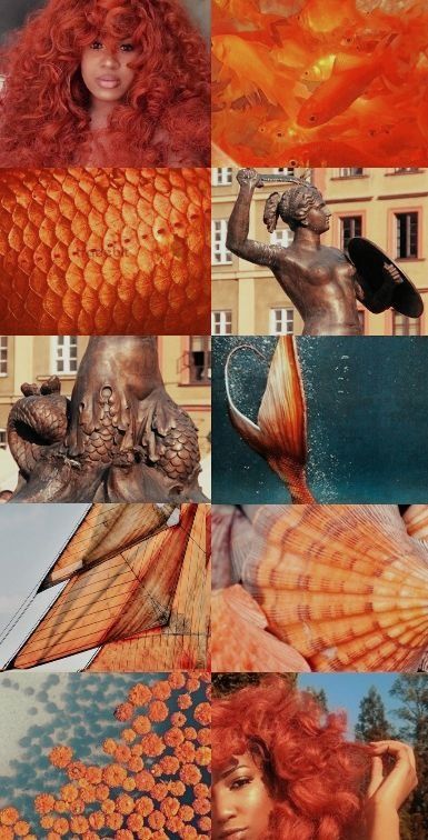 Skin Of The Sea Book Aesthetic, Orange Goddess Aesthetic, Orange Mermaid Aesthetic, Red Mermaid Aesthetic, Blue Christian Wallpaper Aesthetic, Character Inspiration Aesthetic, Black Mermaid Aesthetic, Blue Mermaid Aesthetic, Mermaid Lore