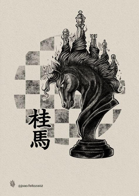 Knight Tattoo Chess, Chess Horse Tattoo, Chess Art Illustration, Chessboard Drawing, Chess Board Drawing, Chess Tattoo Design, Tattoo Chess, Queen Chess Piece Tattoo, Chess Horse