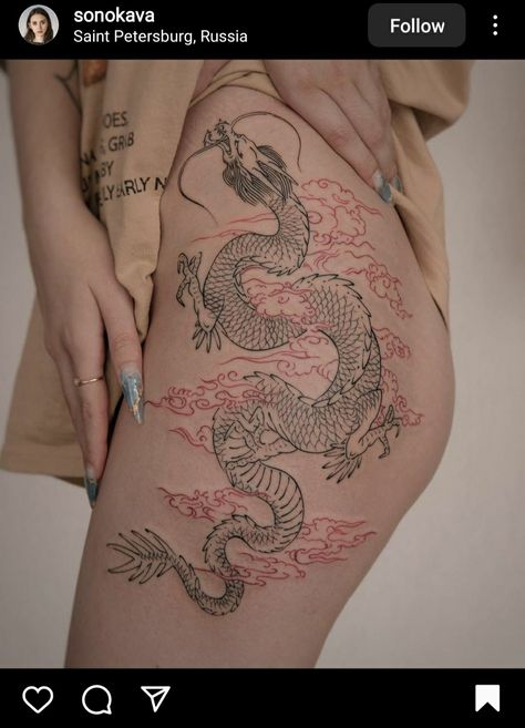 Chinese Dragon Hip Tattoo, Hip Dragon Tattoo, Tight Tattoos, Dragon Hip Tattoo, Dragon Tattoo Hip, Dragon Tattoo Leg, Tattoo On Hip, Dragon Thigh Tattoo, Pair Tattoos