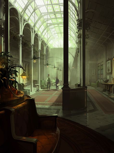 dishonored interior Jessica Spencer, Indoor Canopy, Interior Concept Art, Dishonored 2, Concept Art World, Dishonored, Bioshock, Environment Design, 판타지 아트