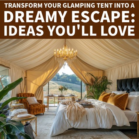 Turn your glamping tent into a dreamy escape with these enchanting interior ideas. Get inspired and start creating your perfect outdoor oasis today! Glamping Tents Ideas, Glamping Interior Ideas, Luxury Camping Ideas, Glamping On A Budget, Glamping Decor Ideas, Glamping Tent Interior Ideas, Diy Glamping Tent, Bell Tent Interior Ideas, Tent Interior Ideas