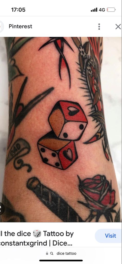 Traditional Dice Tattoo, Dice Tattoos, Tato Tradisional, Dice Tattoo, Tattoo For Son, Tattoo Traditional, Traditional Tattoo Design, Modern Tattoos, Card Tattoo