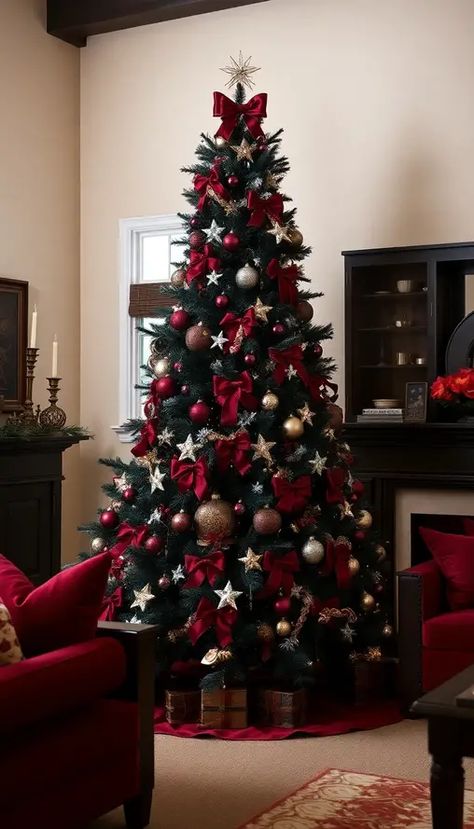 45 Chic Black Christmas Tree Decoration Ideas for a Bold Holiday Look – HPD TEAM Red Black And Gold Christmas Tree, Red White And Black Christmas Tree, Red And Black Christmas Tree Ideas, Black Red And White Christmas Tree, Xmas Trees Ideas Decoration, Red Black Christmas Tree, Red And Black Christmas Tree, Black Christmas Tree Decorations, Christmas Tree Decoration Ideas