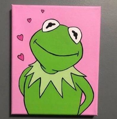 Kermit Painting, Frog Canvas, Frog Aesthetic, Adorable Aesthetic, Aesthetic Paintings, Disney Canvas Art, Hippie Painting, Small Canvas Paintings, Canvas Drawing