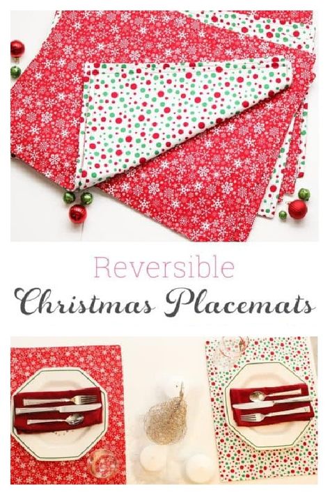 Holiday Reversible Placemats Free Sewing Pattern Easy Placemats To Sew Free Pattern, Christmas Placemats Pattern Free, Diy Christmas Placemats, Diy Placemats Fabric, Easy Placemats, Fabric Art Diy, Reversible Placemats, Diy Placemats, Christmas Quilting