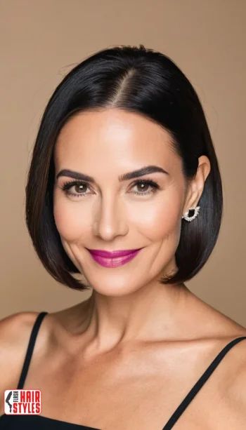 9. Straight, Sleek Bob with Center Part | 10 Bold Hairstyles For Women Over 50 With Square Faces « Flash Hairstyles Bob With Center Part, Center Part Bob, Bob With Soft Layers, Bold Hairstyles, Elegant Hairstyle, Oval Face Haircuts, Chin Length, Square Face Shape, Hairstyles For Women Over 50