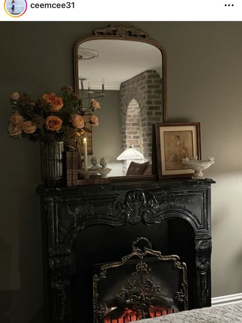 Faux Fireplace With Mirror Insert, Diy Faux Vintage Fireplace, Speakeasy Password Ideas, Antique Mantle Faux Fireplace, Diy Fireplace Apartment Faux Mantle, Diy Home Decor, Home Diy, Fireplace, Home Decor