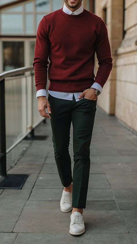 Look your best this holiday season with the latest mens Christmas outfit trends Whether you're going for a classy formal look or a relaxed casual style we've got you covered From black party attire to formal casual and classy styles get inspired by these picture-perfect outfit ideas Dress to impress for your holiday parties in green this year Formal Men’s Christmas Outfit, Christmas Outfit Aesthetic Men, Maroon Sweater Outfit Men, Christmas Outfit Men Casual, Men’s Christmas Outfit, Male Christmas Outfit, Holiday Cocktail Outfit, Christmas Outfit Men Classy, Christmas Outfits Men